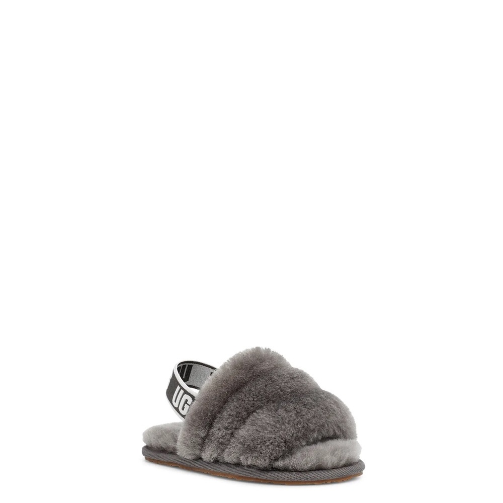 UGG Kids Grey Plush Back-Strap Slide
